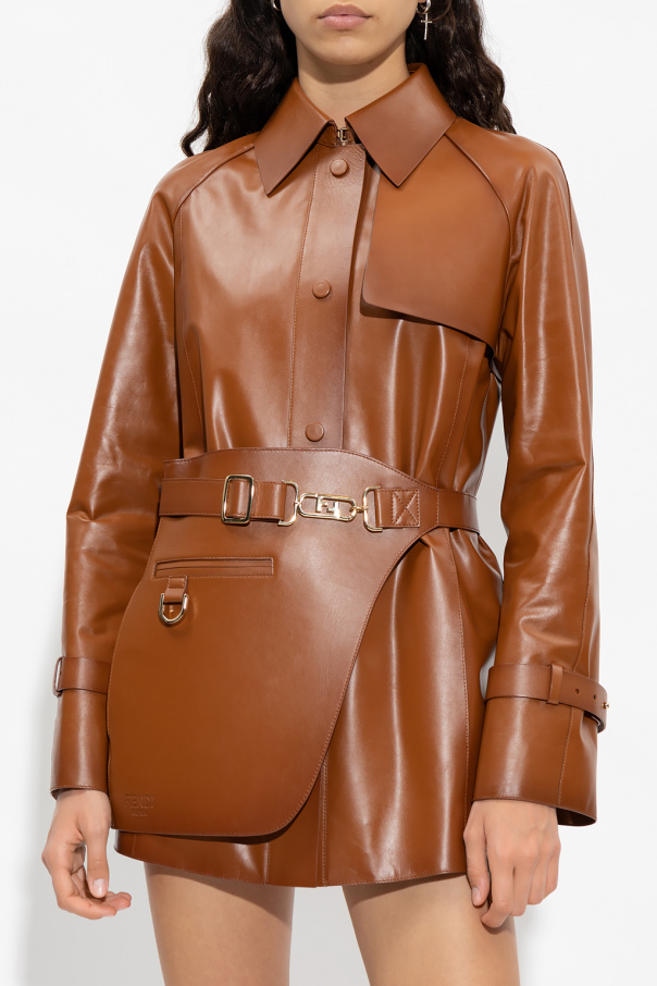 fendi gold chain necklace | Fendi Leather jacket with waist